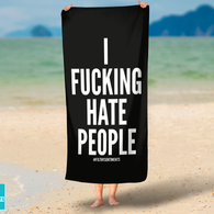 Black - I Fucking Hate People Beach Towel